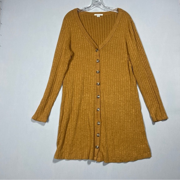 American Eagle Women’s Ribbed Mustard Cardigan Dress Size XL - Picture 1 of 7